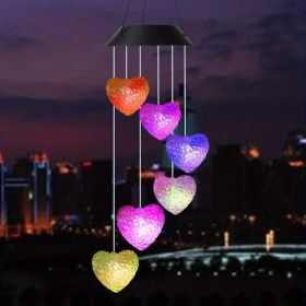 1pc Color Changing LED Solar Power Lamp Heart Wind Chimes Garden Decoration Yard Waterproof LED Light Lighting Hanging Decor (Heart)