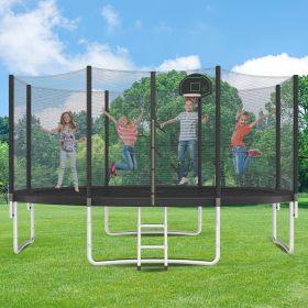 14FT Trampoline for Kids with Safety Enclosure Net, Basketball Hoop and Ladder, Easy Assembly Round Outdoor Recreational Trampoline