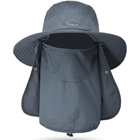 Fishing Hat/Boonie Hat; Sun hat Detachable UV Sun Screen Wide Brim Hat With Face Cover & Neck Flap; hiking hat (Color: Black)