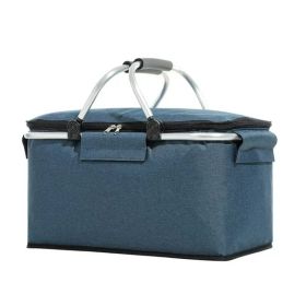 Large Picnic Basket, Insulated Foldable Cooler Bag for Camping Picnic Travel Lunch Bag (Color: Blue)