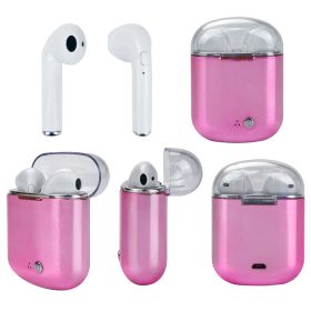 Clear Top Dual Chamber Wireless Bluetooth Earphones With Charging Box (Color: METALLIC PINK)